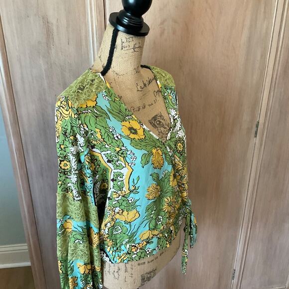 ANTHROPOLOGIE TINY BRAND Long sleeve v-neck wrap look blouse boho retro 70’s L - Picture 5 of 15